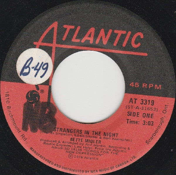Bette Midler – Strangers In The Night / Samedi Et Vendredi (Vg+)