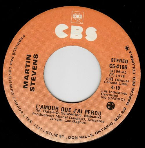 Martin Stevens – L'Amour Que J'ai Perdu (Vg+)