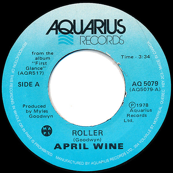 April Wine ‎– Roller / Right Down To It (vg+)