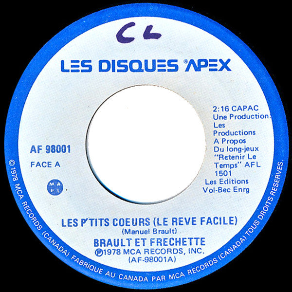 Brault Et Frechette – Les P'tits Coeurs (Le Reve Facile)(Vg+)